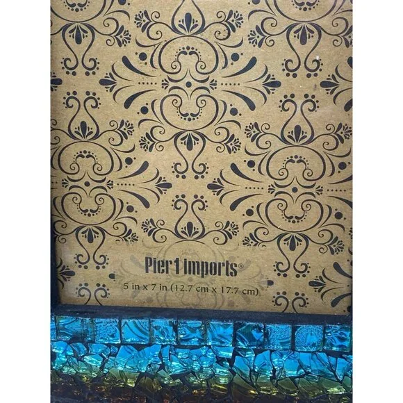 Pier 1 Imports Turquoise Mosaic Iridescent Glass Picture Frame For 5x7 Photo - Picture 5 of 16